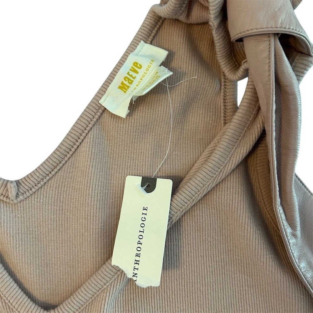 Maeve Anthropologie Tank Top Womens M Rose Pink Ribbed Tie Shoulder V-Neck NWT - Picture 2 of 12
